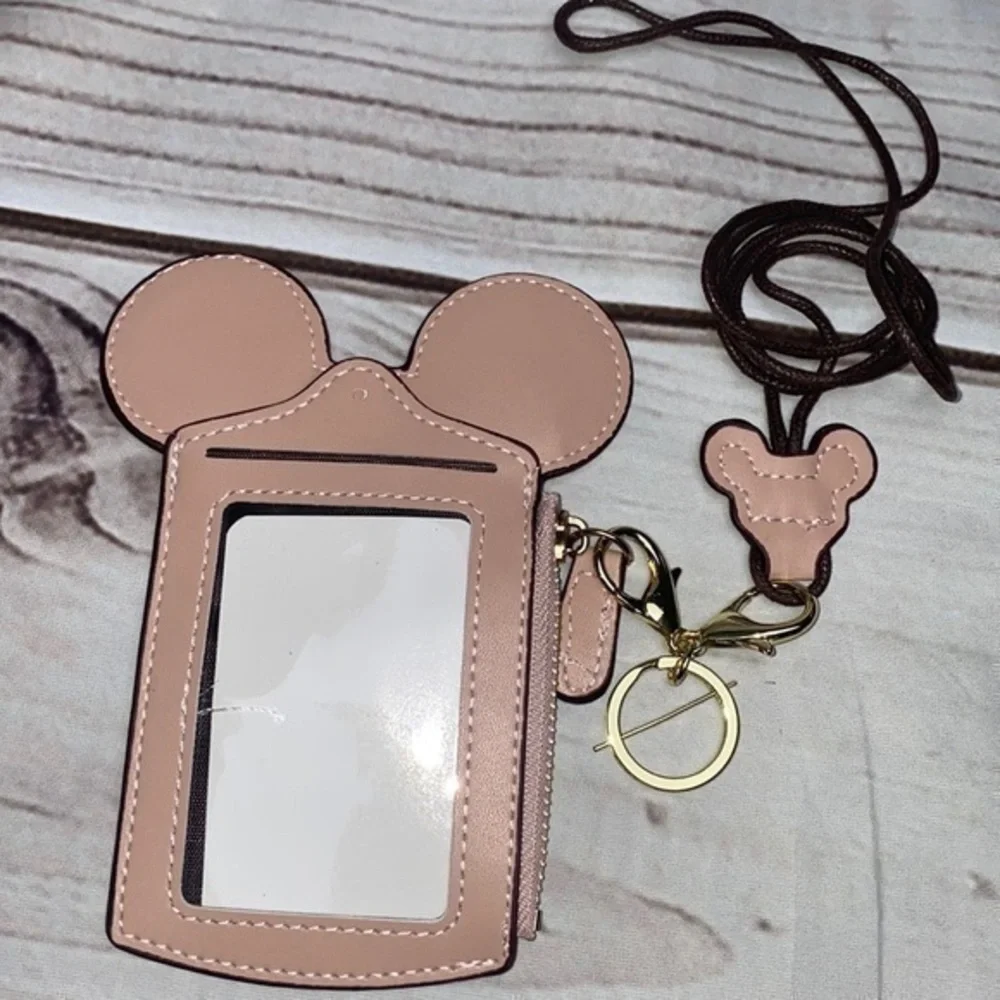 Mickey Mouse pink card ID wallet holder - neck lanyard - gold hardware